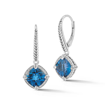 JAI Silver London Blue Topaz & Diamond Halo Leverback Earrings